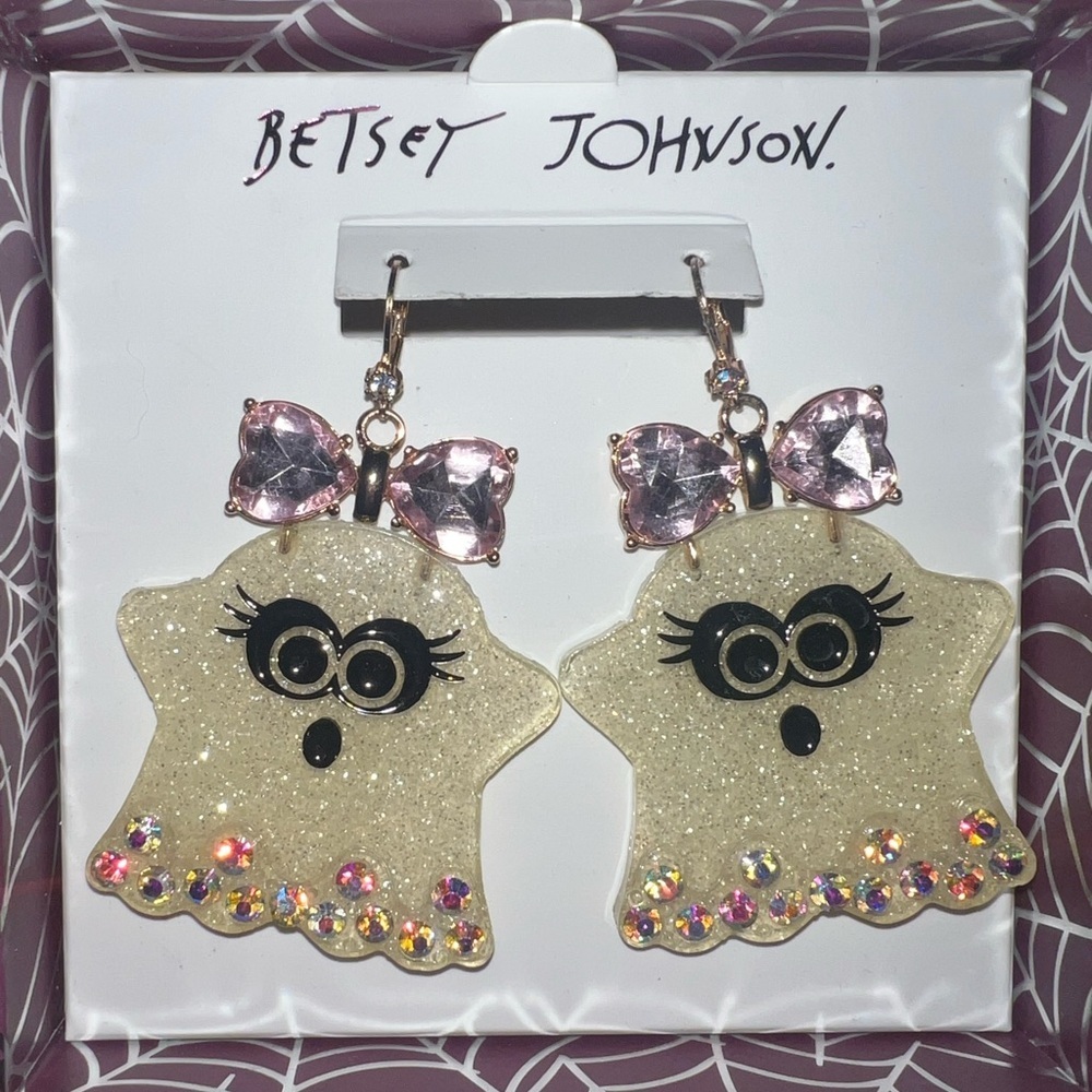 Betsey Johnson Sparkling Ghost Earrings - Cream‎ and Pink
